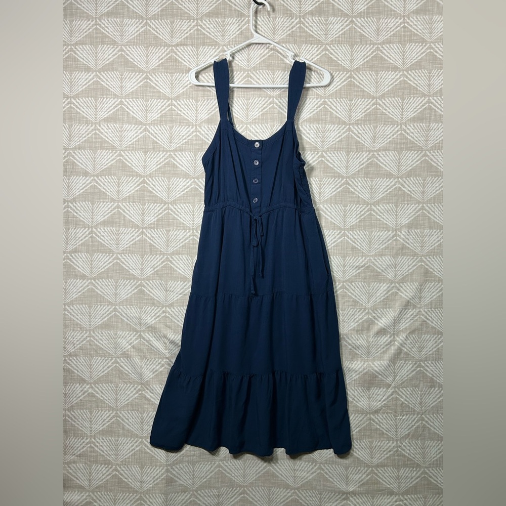 LUCKY BRAND Beach Dress Sz Large True Navy Blue Midi Length Sundress